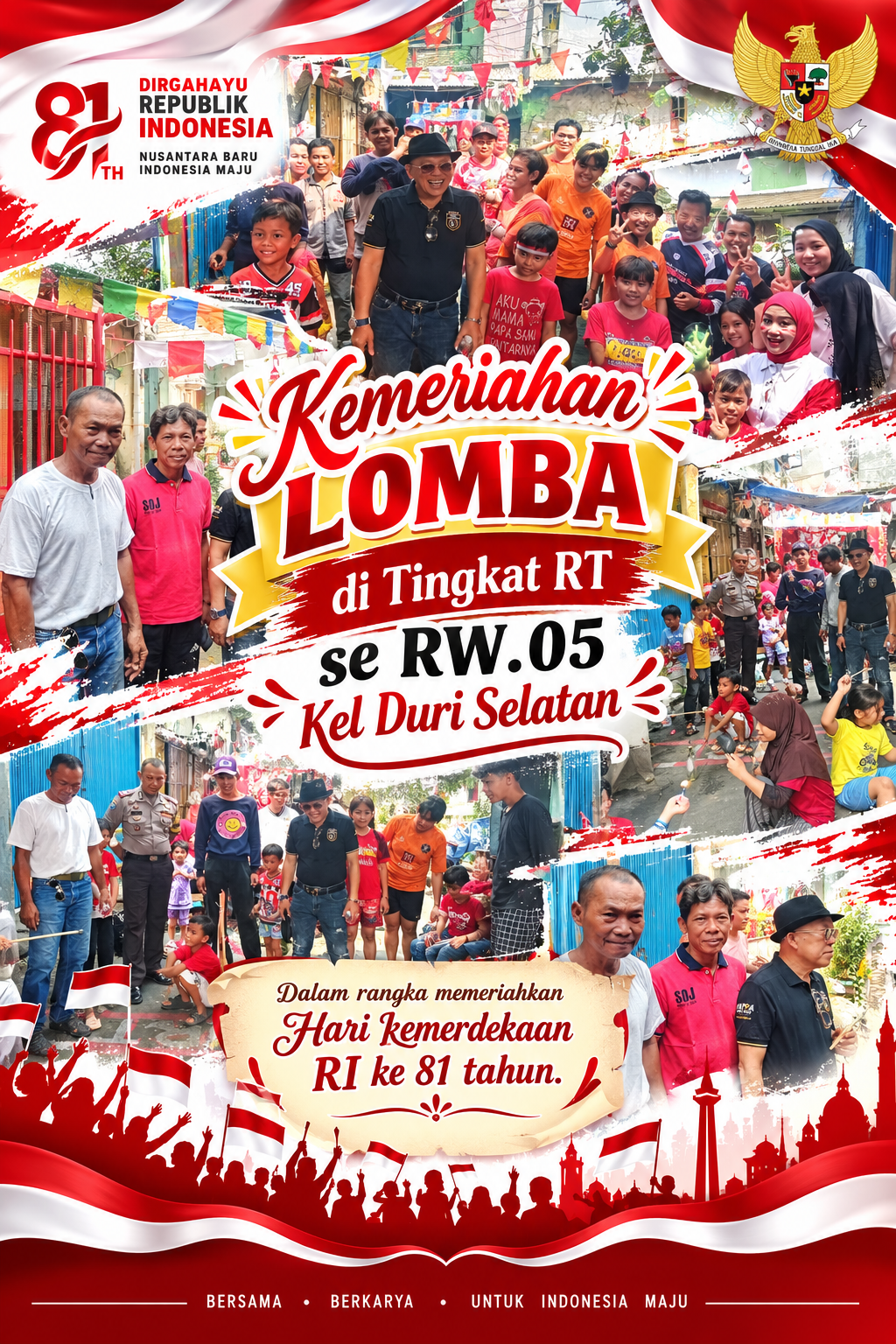 SEMANGAT MERAH PUTIH MEMBARA DI RW 05 Ketua RW 05 H. Wahyu Wibisana, SE., Bersama Bhabinkamtibmas dan Pengurus RW Sambangi 11 RT, Semarakkan Lomba HUT RI ke-81